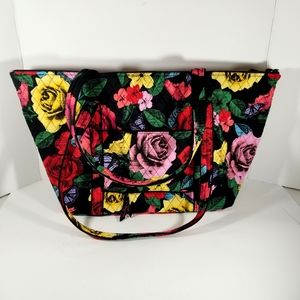 Vera Bradley Havana Rose Large Tote Bag Zip Close Side And Interior Pockets
